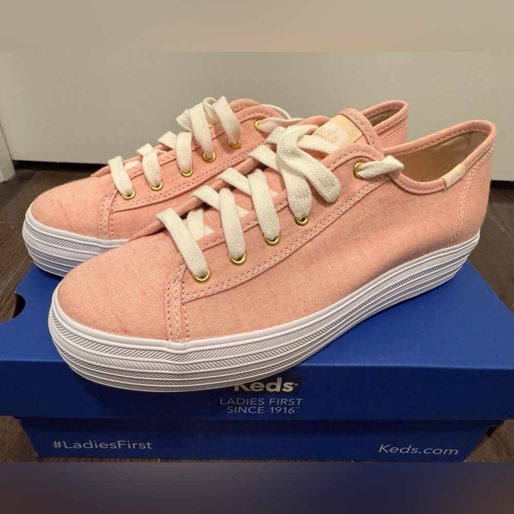Keds Triple Kick Chambray Pink Platform Sneakers